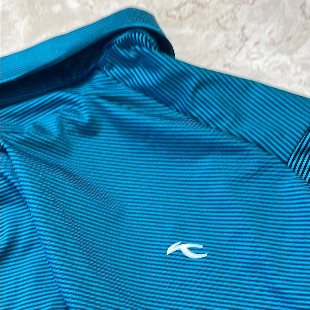 KJUS Men's Teal Striped Polo Shirt - Picture 3 of 4